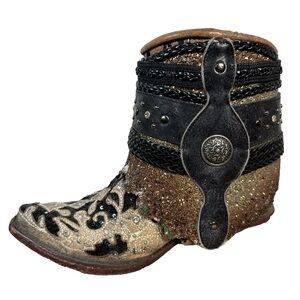 Corral‎ glitter flipped shaft bootie snip cowboy boot western inlay brown black